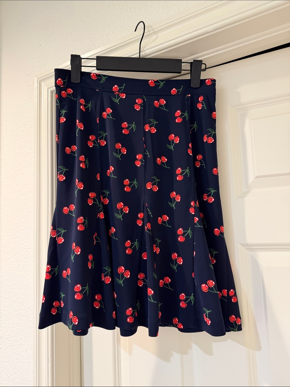 Talbots Navy Cherry Print A-Line Skirt